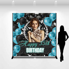 Lofaris Black Blue Balloon Custom 35th Birthday Backdrop