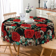 Lofaris Black Bone Floral Pattern Halloween Round Tablecloth