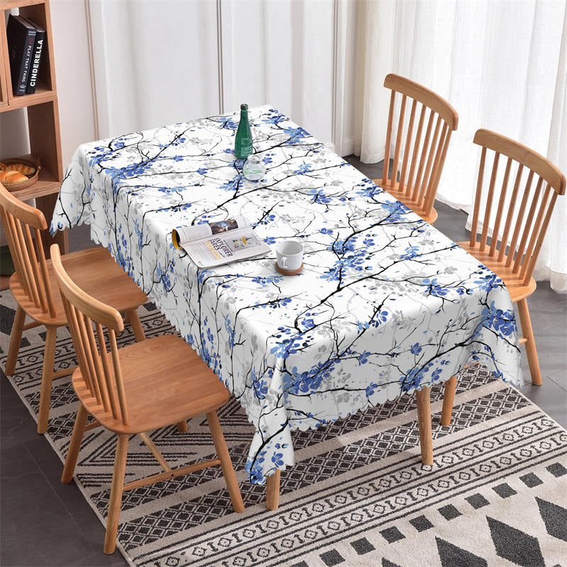 Lofaris Black Branches Blue Flowers Rectangle Tablecloth