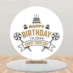 Lofaris Black Cake Candy Gift Simple Round Birthday Backdrop