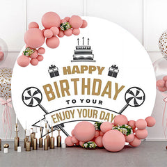 Lofaris Black Cake Candy Gift Simple Round Birthday Backdrop