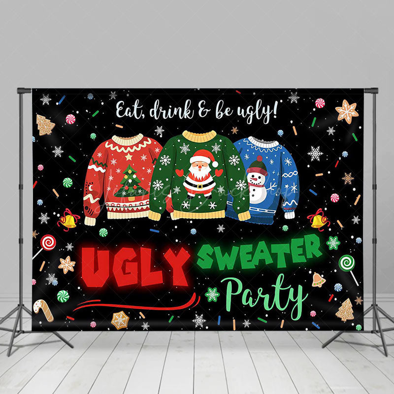 Lofaris Black Candy Ugly Sweater Christmas Party Backdrop