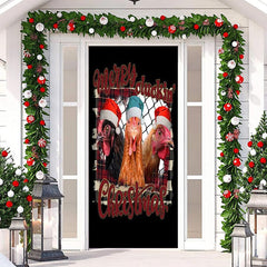 Lofaris Black Chicken Merry Cluckin Christmas Door Cover