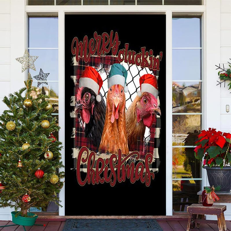 Lofaris Black Chicken Merry Cluckin Christmas Door Cover