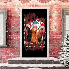 Lofaris Black Chicken Merry Cluckin Christmas Door Cover