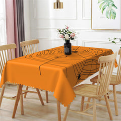 Lofaris Black Cobweb Orange Halloween Rectangle Tablecloth