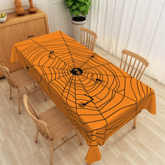 Lofaris Black Cobweb Orange Halloween Rectangle Tablecloth