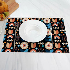 Lofaris Black Color Floral Pattern Modern Set Of 4 Placemats