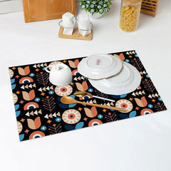 Lofaris Black Color Floral Pattern Modern Set Of 4 Placemats