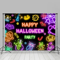 Lofaris Black Colorful Neon Happy Halloween Party Backdrop