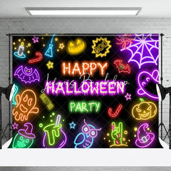 Lofaris Black Colorful Neon Happy Halloween Party Backdrop