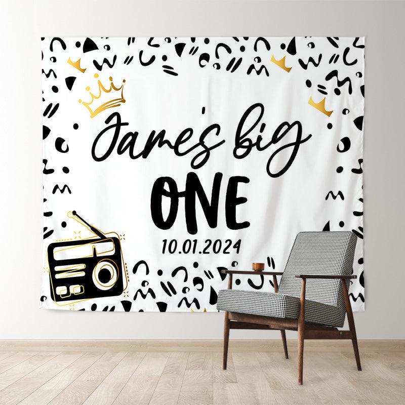 Lofaris Black Confetti Radio Custom 1st Birthday Backdrop