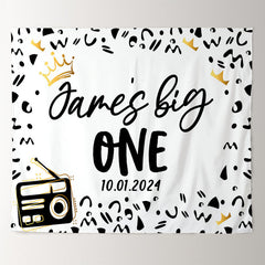 Lofaris Black Confetti Radio Custom 1st Birthday Backdrop