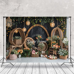 Lofaris Black Curtain Basket Easter Egg Photography Backdrop