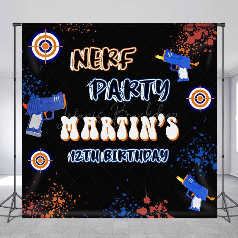 Lofaris Black Custom Name Nerf 12th Birthday Party Backdrop