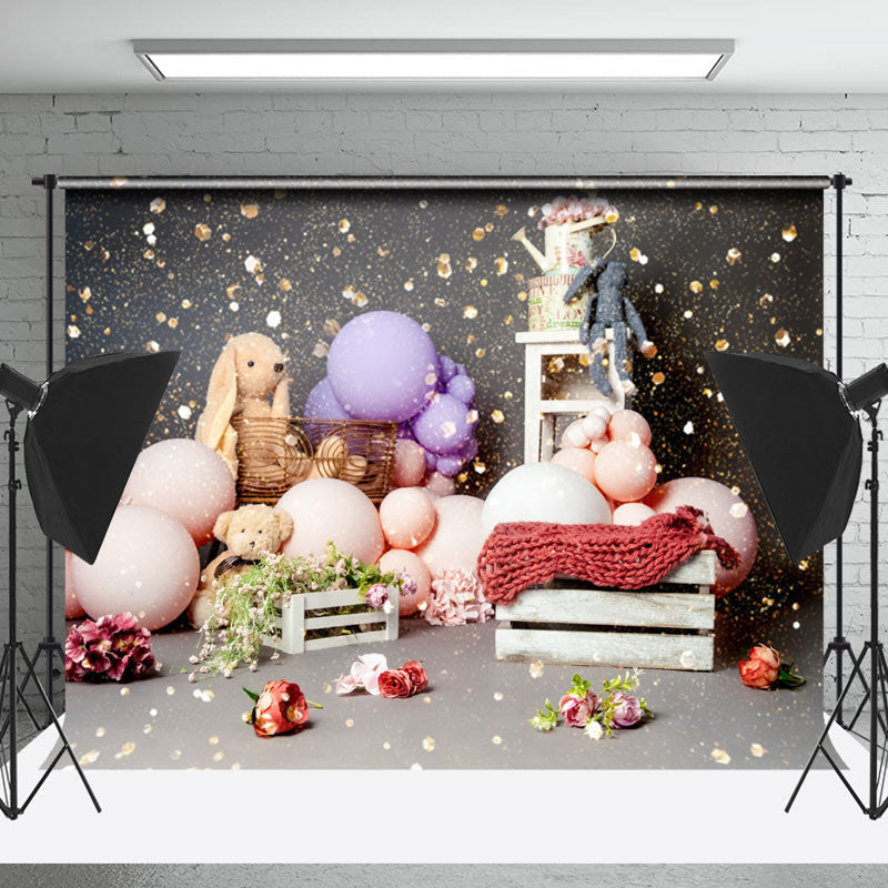 Lofaris Black Doll Balloons Gold Sequins Cake Smash Backdrop