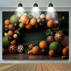 Lofaris Black Dot Balloon Avocado Color Cake Smash Backdrop