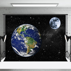 Lofaris Black Earth Moon Stars Galaxy Backdrop For Party