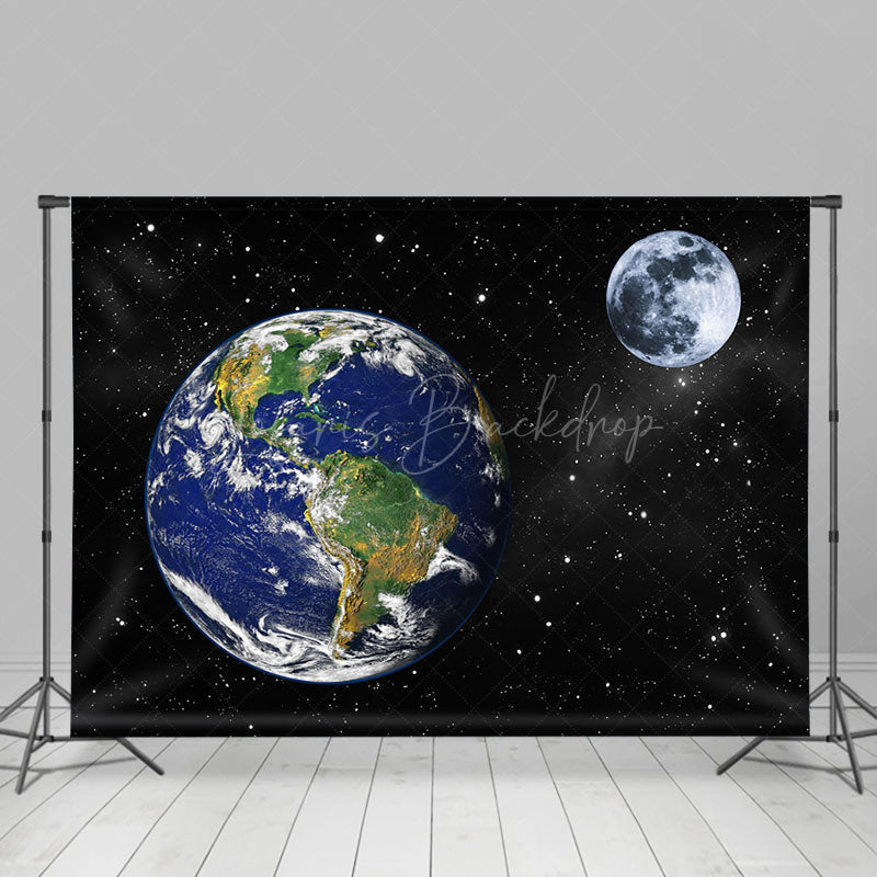 Lofaris Black Earth Moon Stars Galaxy Backdrop For Party