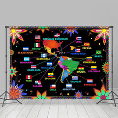 Lofaris Black Floral Latin American Country Flags Backdrop