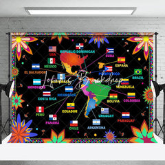 Lofaris Black Floral Latin American Country Flags Backdrop