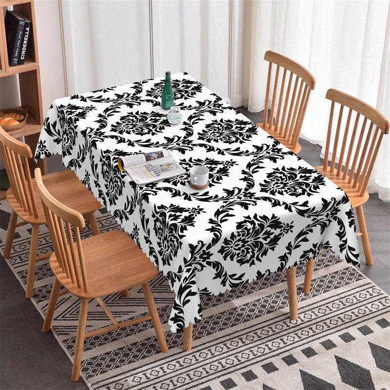 Black Floral Rectangle Tablecloth For Home Decor - Lofaris