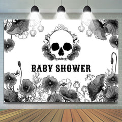 Lofaris Black Floral Skull Halloween Baby Shower Backdrop