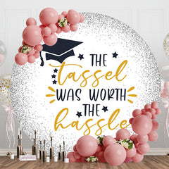 Lofaris Black Glitter And Star Cap Round Graduation Backdrop