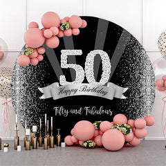 Lofaris Black Glitter Diamond 50th Birthday Round Backdrop