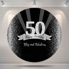 Lofaris Black Glitter Diamond 50th Birthday Round Backdrop