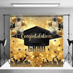 Lofaris Black Gold Bachelor Cap Balloon Graduation Backdrop