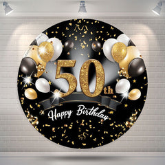 Lofaris Black Gold Balloon Happy 50th Birthday Round Backdrop