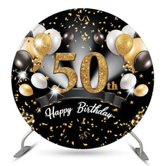 Lofaris Black Gold Balloon Happy 50th Birthday Round Backdrop