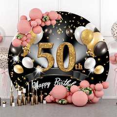 Lofaris Black Gold Balloon Happy 50th Birthday Round Backdrop