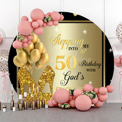 Lofaris Black Gold Balloon Heel Round 50th Birthday Backdrop