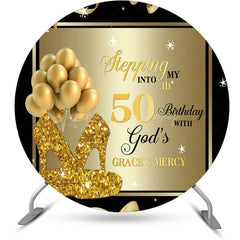 Lofaris Black Gold Balloon Heel Round 50th Birthday Backdrop