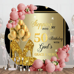 Lofaris Black Gold Balloon Heel Round 50th Birthday Backdrop