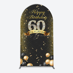 Lofaris Black Gold Balloon Ribbon Arch 60th Birthday Backdrop