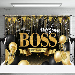 Lofaris Black Gold Balloons Awesome Happy Bosss Day Backdrop