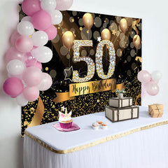 Lofaris Black Gold Balloons Bokeh 50th Birthday Backdrop