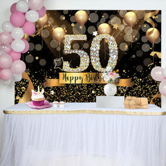 Lofaris Black Gold Balloons Bokeh 50th Birthday Backdrop