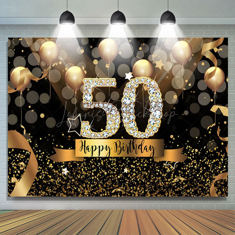 Lofaris Black Gold Balloons Bokeh 50th Birthday Backdrop