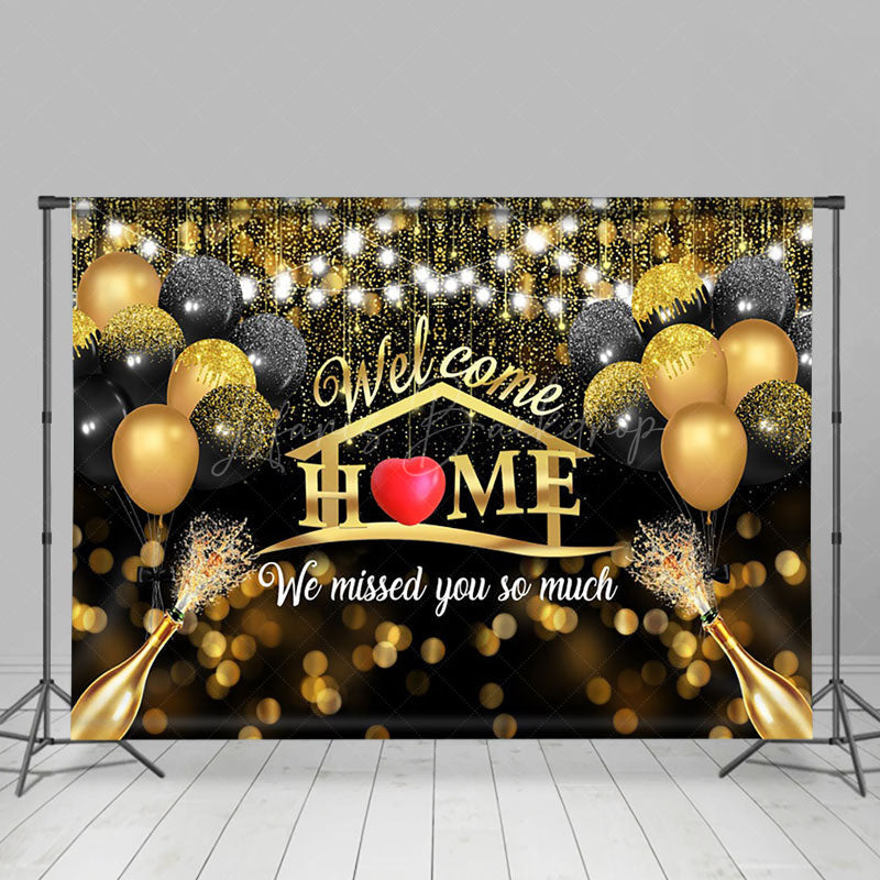 Lofaris Black Gold Balloons Bokeh Family Reunion Backdrop