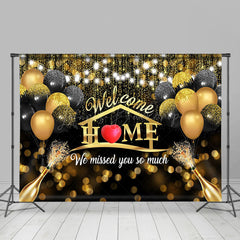 Lofaris Black Gold Balloons Bokeh Family Reunion Backdrop