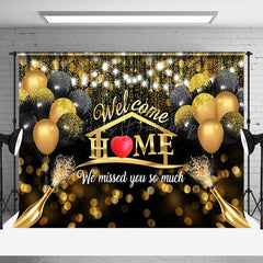 Lofaris Black Gold Balloons Bokeh Family Reunion Backdrop