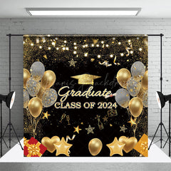 Lofaris Black Gold Balloons Gifts Class 2024 Grad Backdrop