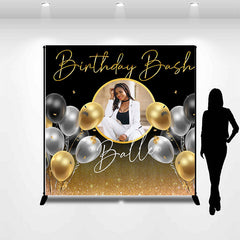 Lofaris Black Gold Balloons Glitter Custom Birthday Backdrop