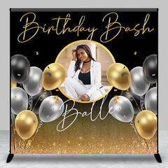 Lofaris Black Gold Balloons Glitter Custom Birthday Backdrop