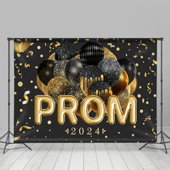 Lofaris Black Gold Balloons Ribbons Prom Dance Backdrop