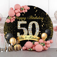 Lofaris Black Gold Balloons Round 50th Birthday Backdrop